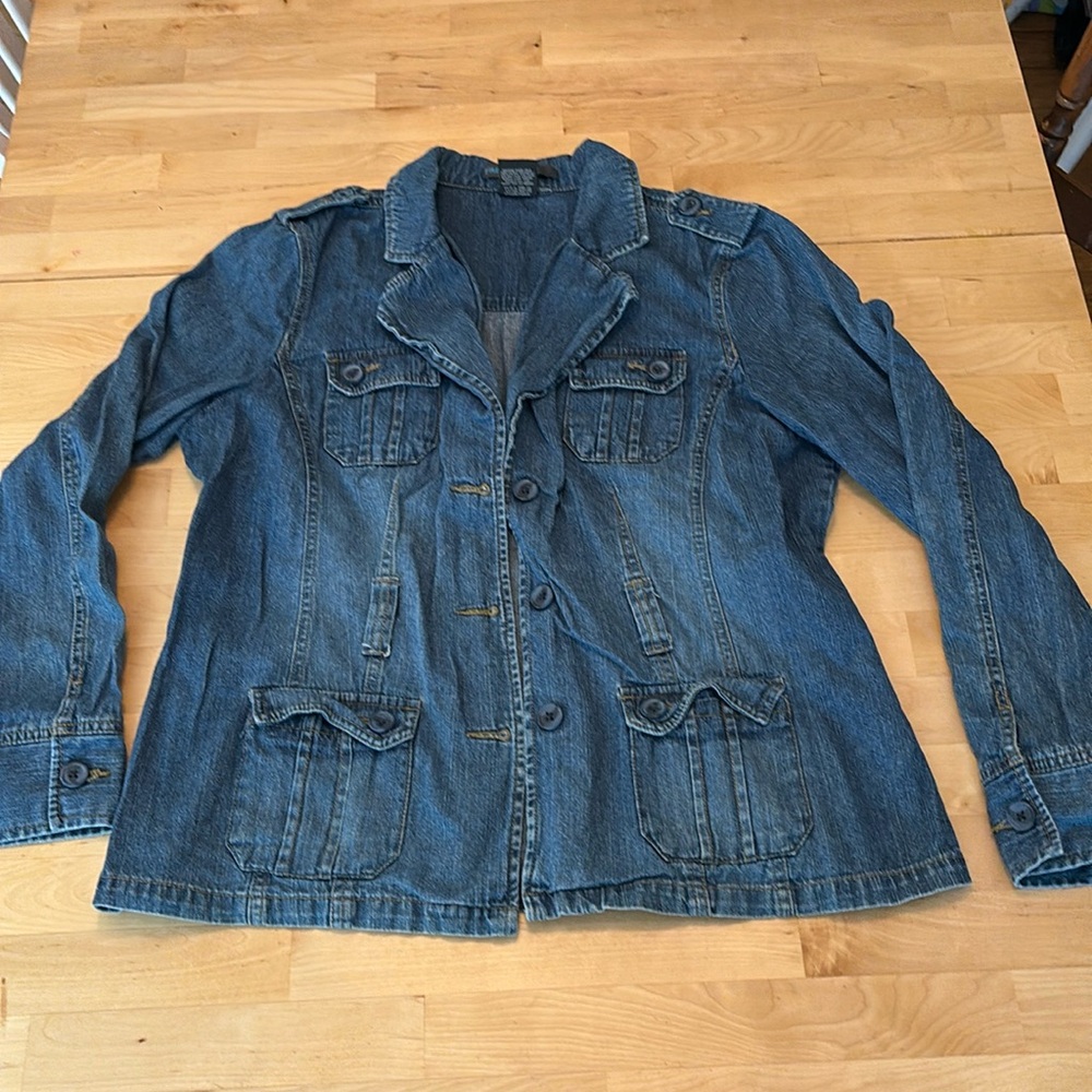 French Cuff denim jacket/ blazer size large 100% cotton